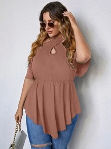 SHEIN Unity Plus Cold Shoulder Asymmetric Peplum Tee - Dusty Pink - View 4