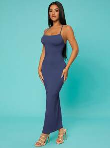 SHEIN SXY Đầm Lộ Lưng Hội Chữ thập màu trơn Gợi cảm - Màu xanh hải quân - Xem 6