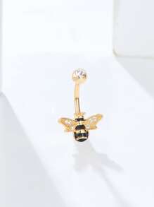1pc Cute Bee Shaped Belly Button Ring With Cz Stone Decoration - Multicolor - View 2