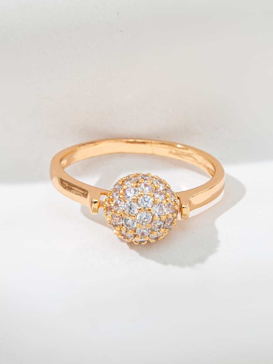 方晶鋯石球裝飾戒指 - 金黃色 - 查看 1