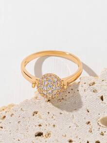 方晶鋯石球裝飾戒指 - 金黃色 - 查看 2