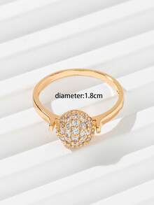 方晶鋯石球裝飾戒指 - 金黃色 - 查看 3