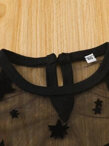 Bebé unicolor Top de tirantes & con estrella de malla Shorts con top - Negro - Ver 3