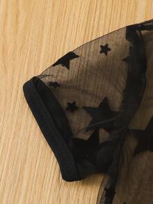 Bebé unicolor Top de tirantes & con estrella de malla Shorts con top - Negro - Ver 4