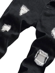 ROMWE MEN Hombres Jeans desgarro - Negro - Ver 7