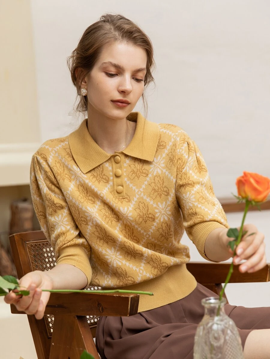 Simple Retro Cárdigan con botones delanteros de color contrastante con estampado floral - Multicolor - Ver 1