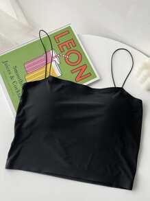纯色无钢圈细肩带文胸，内衣 - 黑色 - 查看 1