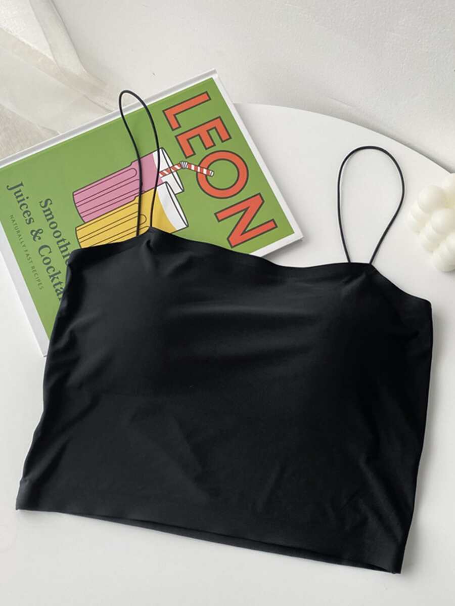 纯色无钢圈细肩带文胸，内衣 - 黑色 - 查看 1