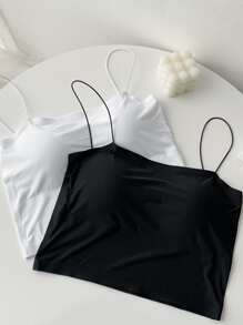 纯色无钢圈细肩带文胸，内衣 - 黑色 - 查看 3