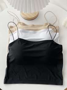 纯色无钢圈细肩带文胸，内衣 - 黑色 - 查看 4