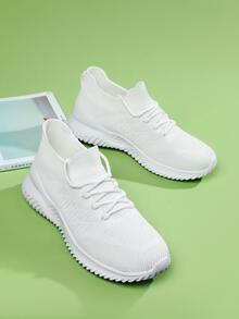 Giày Thể thao Nữ màu trơn Ren lên - trắng - Xem 2
