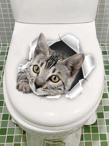 Calcomanía para tapa de inodoro con estampado de gato, pegatinas, calcomanía de pared, calcomanía de vinilo para decoración del hogar, artículos de decoración de primavera para refrescar tu hogar, pegatinas de decoración de ramas - Multicolor - Ver 3