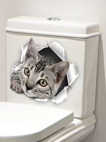Calcomanía para tapa de inodoro con estampado de gato, pegatinas, calcomanía de pared, calcomanía de vinilo para decoración del hogar, artículos de decoración de primavera para refrescar tu hogar, pegatinas de decoración de ramas - Multicolor - Ver 5