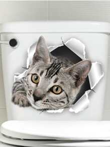 Calcomanía para tapa de inodoro con estampado de gato, pegatinas, calcomanía de pared, calcomanía de vinilo para decoración del hogar, artículos de decoración de primavera para refrescar tu hogar, pegatinas de decoración de ramas - Multicolor - Ver 6