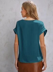 SHEIN LUNE Solid Rolled Sleeve Blouse