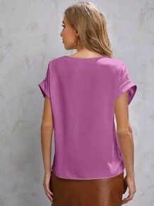 SHEIN LUNE Solid Rolled Sleeve Blouse - Mauve Purple - View 2