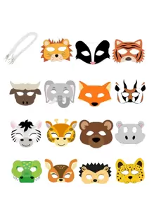 15 件派对礼品动物纸质面具丛林动物面具野生动物主题生日派对礼品服装装扮派对用品 - 彩色 - 查看 3