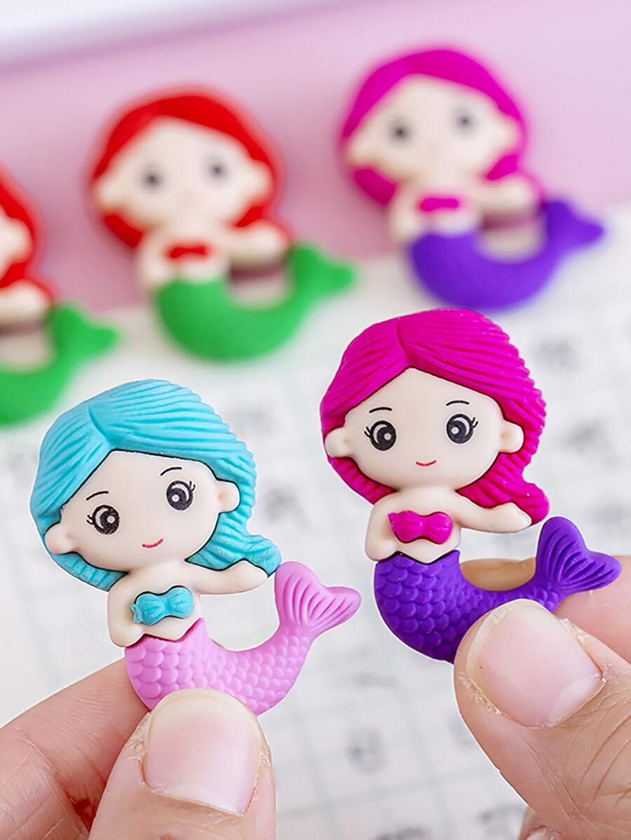 2 piezas Borrador al azar con dibujos animados sirena - Multicolor - Ver 1