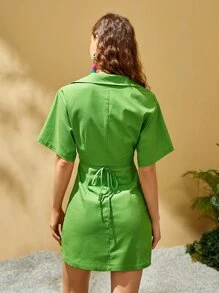 SHEIN Surplice Neck Tie Back Cut Out Dress - Lime Green - View 2