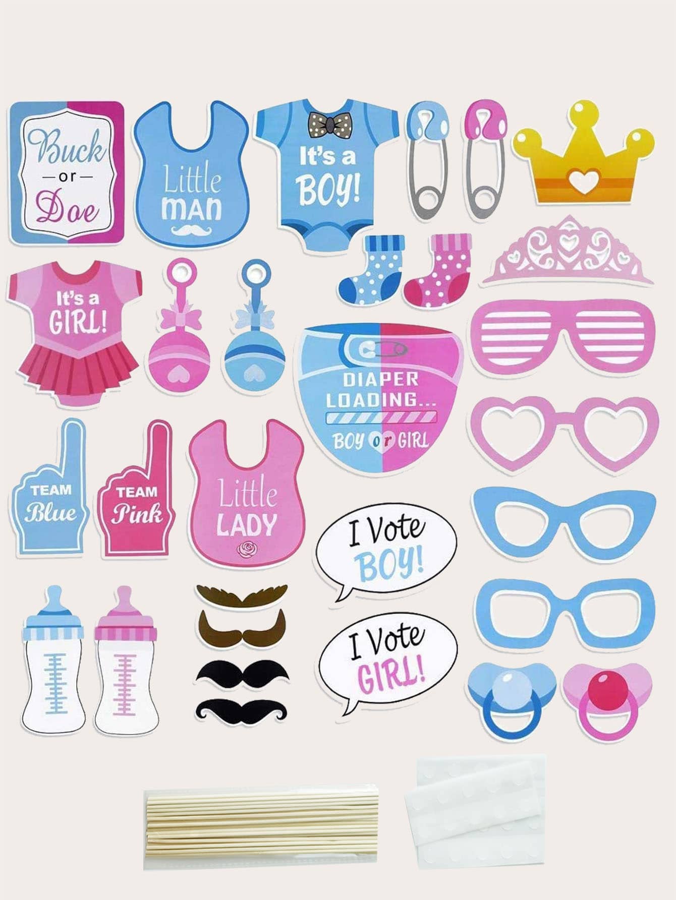 30pcs Gender Reveal Party Photobooth Prop - Multicolor - View 1