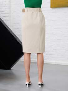 MOTF PREMIUM Váy nữ Thắt lưng Chia Dây kéo màu trơn Thanh lịch - Màu Khaki - Xem 3