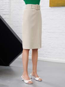 MOTF PREMIUM Váy nữ Thắt lưng Chia Dây kéo màu trơn Thanh lịch - Màu Khaki - Xem 5