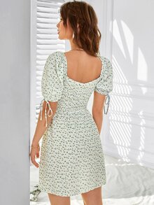 Đầm Thắt nút Dải chun Họa tiết hoa Boho - Nhiều màu - Xem 2