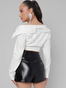 單排釦素色襯衫 - 白色 - 查看 2