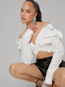 單排釦素色襯衫 - 白色 - 查看 4