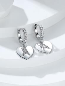 方晶鋯石字母細節心形耳墜 - 銀色 - 查看 1