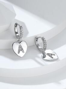 方晶鋯石字母細節心形耳墜 - 銀色 - 查看 3