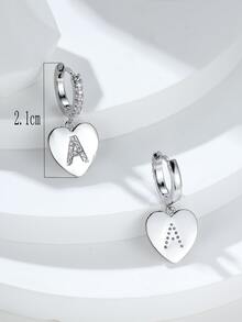 方晶鋯石字母細節心形耳墜 - 銀色 - 查看 4