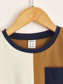 SHEIN Toddler Boys Colour Block Patched Pocket Tee - Multicolor - View 3