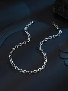 男士極簡風格鏈條樣式項鍊 - 銀色 - 查看 2