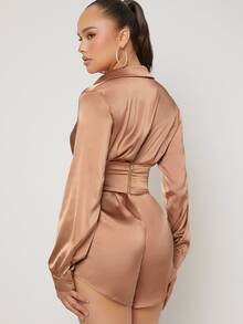 Lace Up Corset Satin Romper - Khaki - View 2