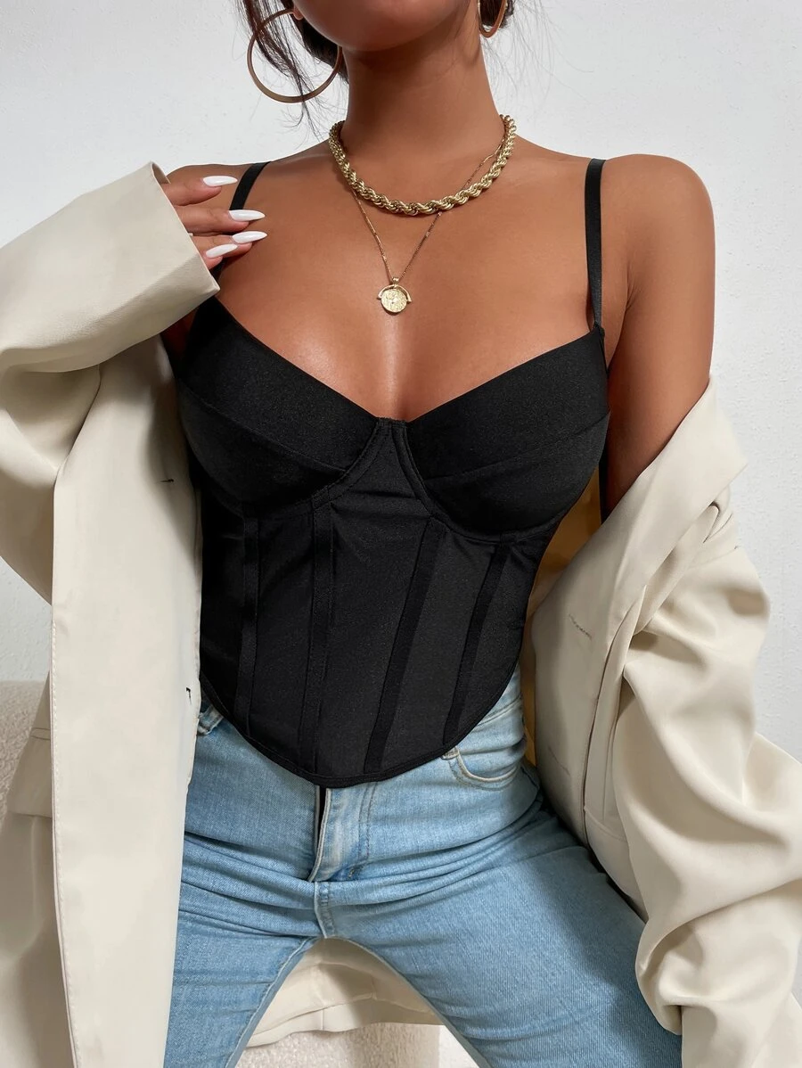 Allurite Top de tirantes corto bajo asimétrico bustier - Negro - Ver 1