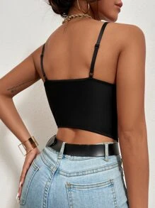 Allurite Top de tirantes corto bajo asimétrico bustier - Negro - Ver 2