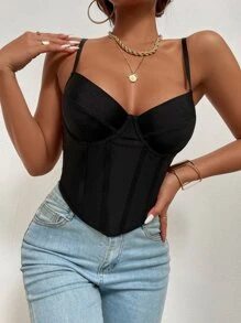Allurite Top de tirantes corto bajo asimétrico bustier - Negro - Ver 3