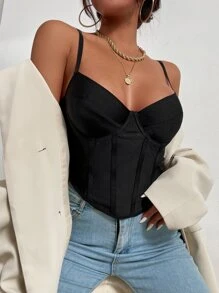 Allurite Top de tirantes corto bajo asimétrico bustier - Negro - Ver 4