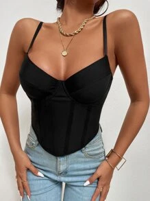Allurite Top de tirantes corto bajo asimétrico bustier - Negro - Ver 6