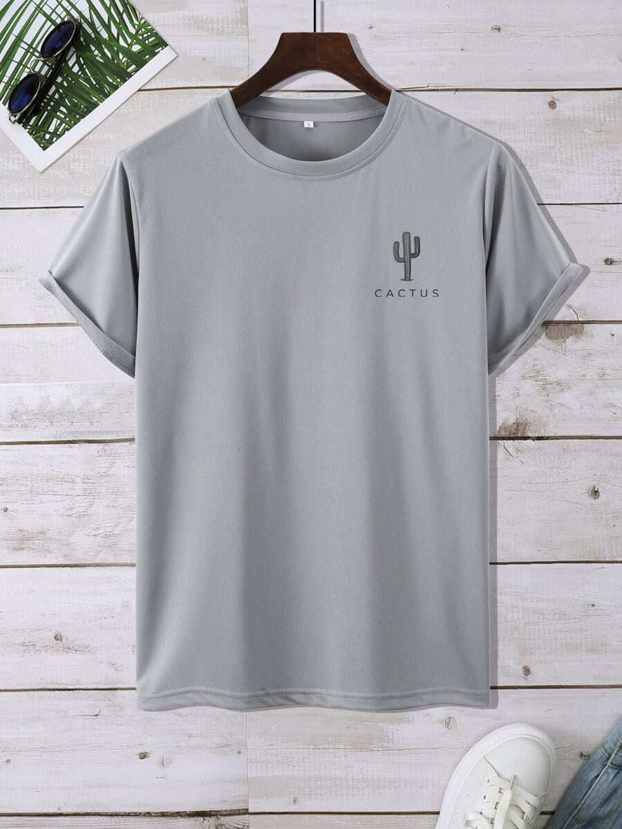 Manfinity Tops Nam Lá thư Nhiệt đới Giải trí - Xám - Xem 1