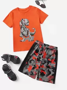 SHEIN Bộ hai mảnh Trai Sọc bên Ngụy trang Khủng long Thể thao - Nhiều màu - Xem 1