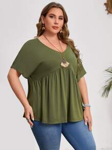 EMERY ROSE Áo thun Plus size Viên lá sen màu trơn Giải trí - xanh quân đội - Xem 5