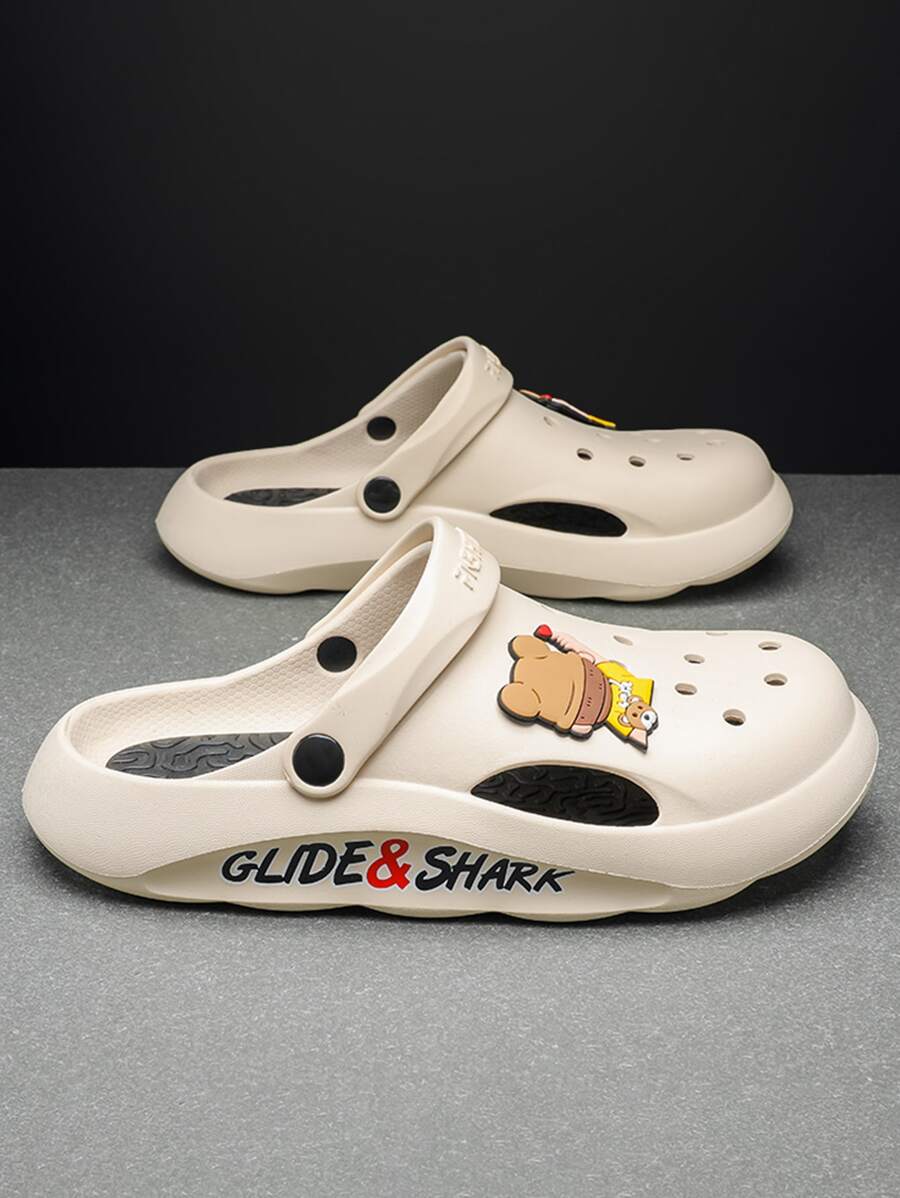 Men Letter Graphic Cartoon Decor Vent Clogs - Beige - View 1