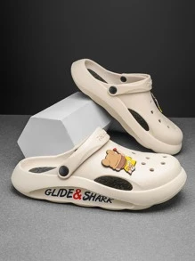 Men Letter Graphic Cartoon Decor Vent Clogs - Beige - View 2