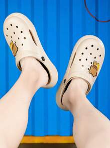 Men Letter Graphic Cartoon Decor Vent Clogs - Beige - View 3