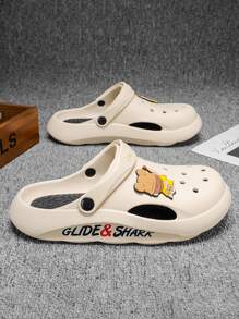 Men Letter Graphic Cartoon Decor Vent Clogs - Beige - View 4