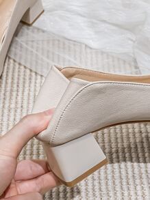 水鑽裝飾粗跟淺口高跟鞋 - 杏色 - 查看 3