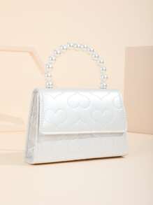 愛心刺繡人造珍珠裝飾方包 - 白色 - 查看 1