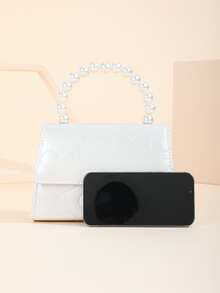 愛心刺繡人造珍珠裝飾方包 - 白色 - 查看 3